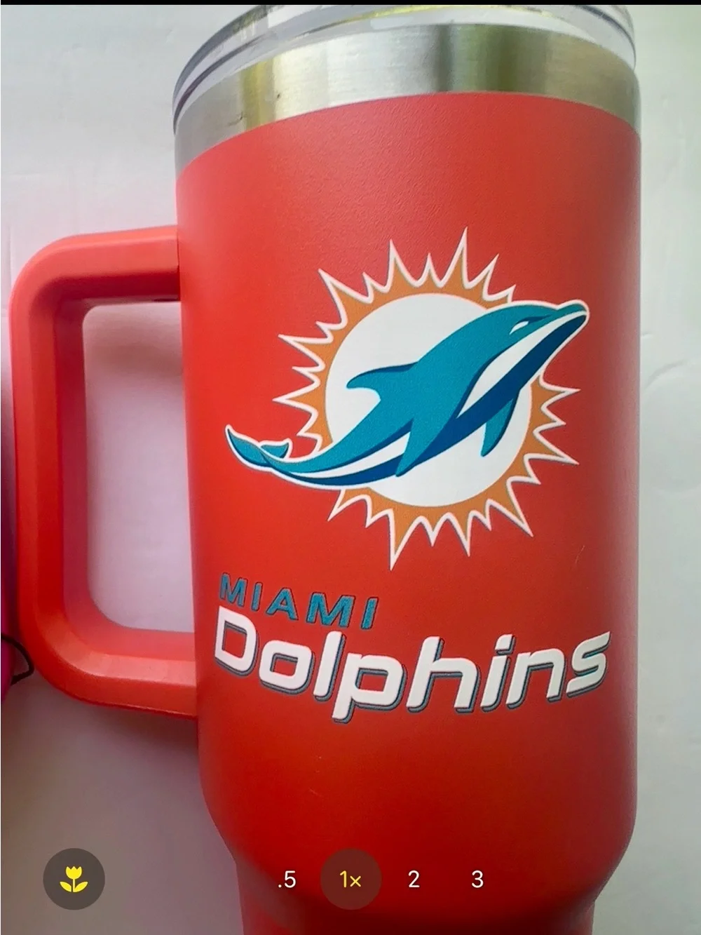 His & Hers Miami Dolphins large Insulated Travel Tumbler Mugs Pink and Orange
